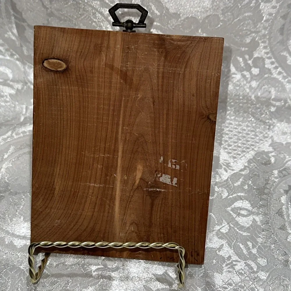 Vintage Evans Wooden Wall Hanging - Girl & Kitten